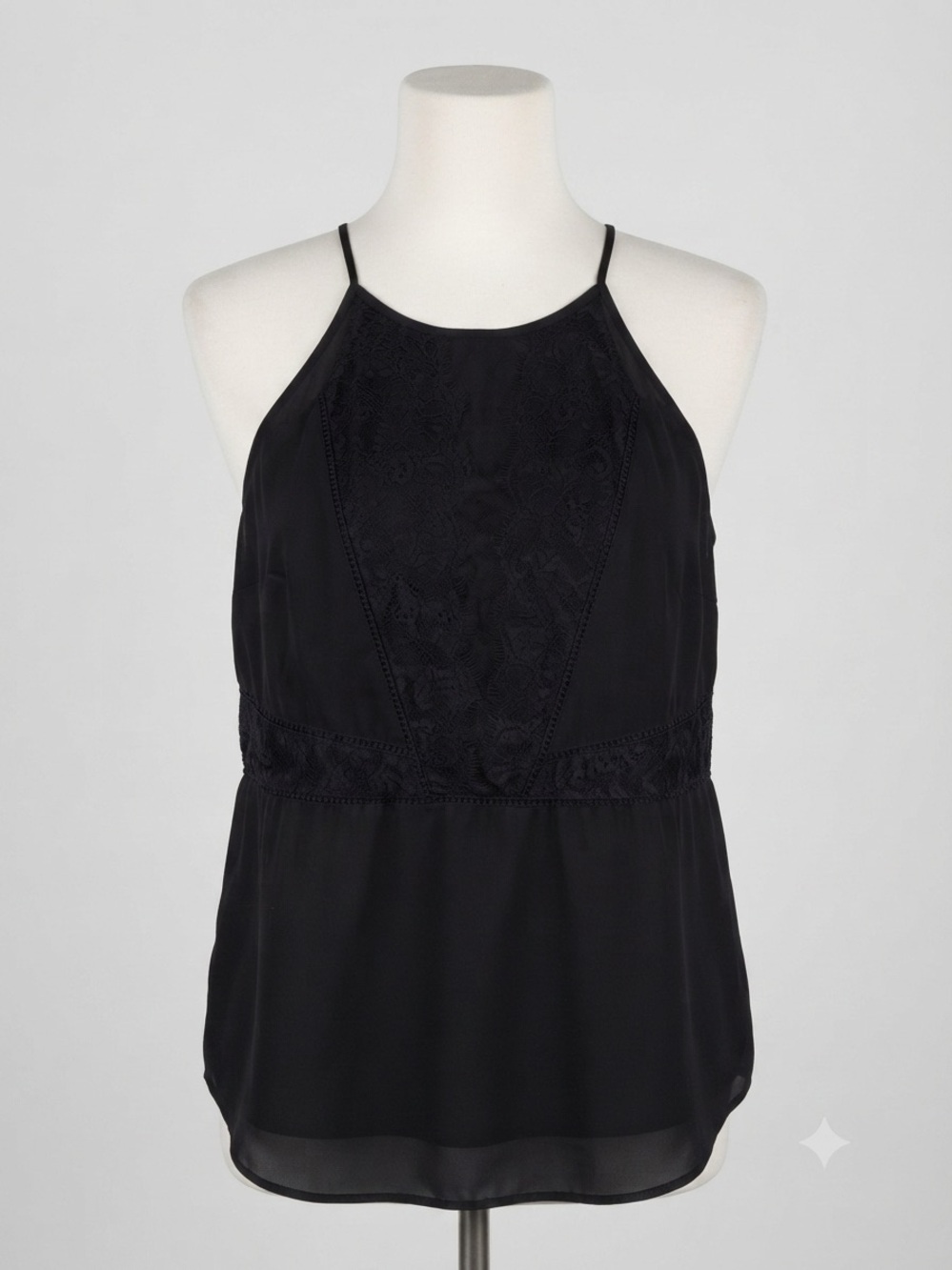 EXPRESS Black Lace Halter Tank - Size L - Boho Flowy Keyhole Top